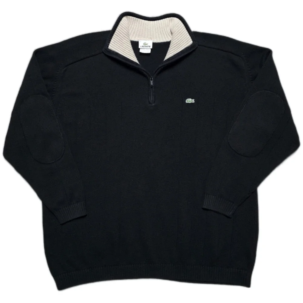 Lacoste Men's 100% Cotton 1/4 Zip Mock Neck Pullover Sweater Black Size FR 9